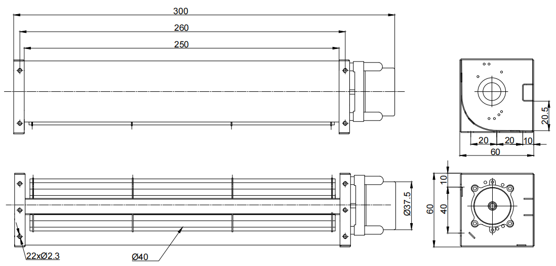 Φ40x250mm DC Cross Flow Fan PC40B12250B