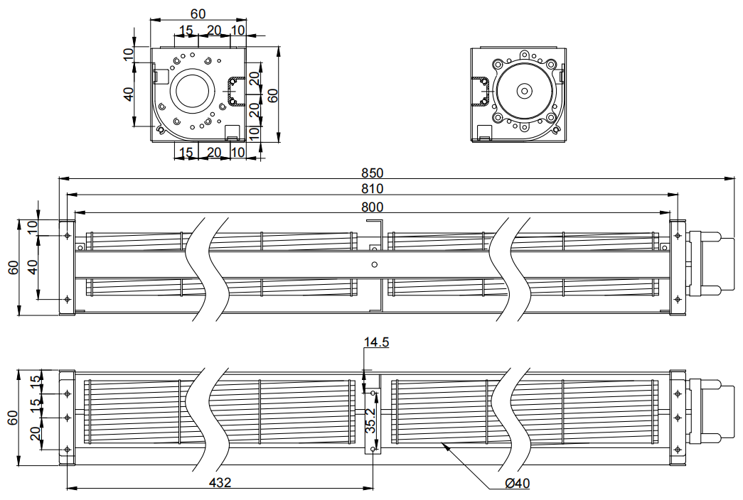 Φ40x800mm DC Cross Flow Fan PC40B24800L