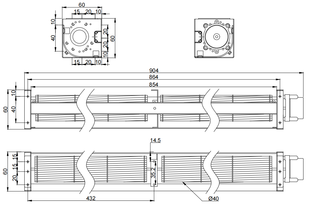 Φ40x854mm DC Cross Flow Fan PC40B24854L