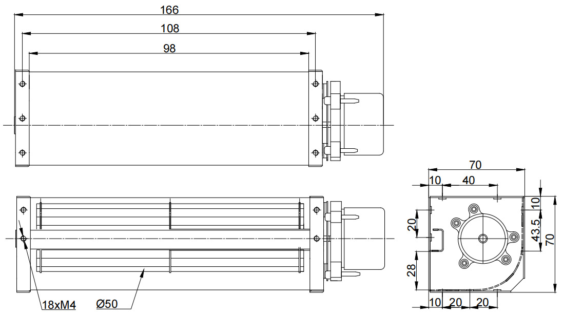 Φ50x98mm DC Cross Flow Fan PC50B2498B