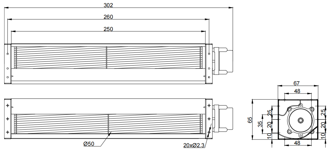Φ50x250mm DC Cross Flow Fan PC50B24250A