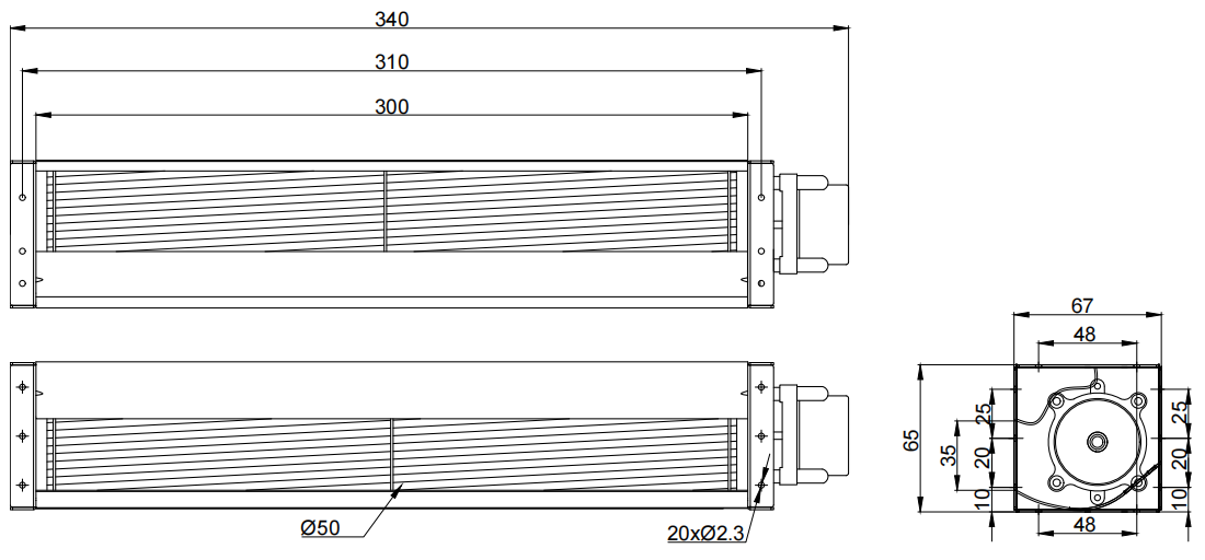 Φ50x300mm DC Cross Flow Fan PC50B12300A