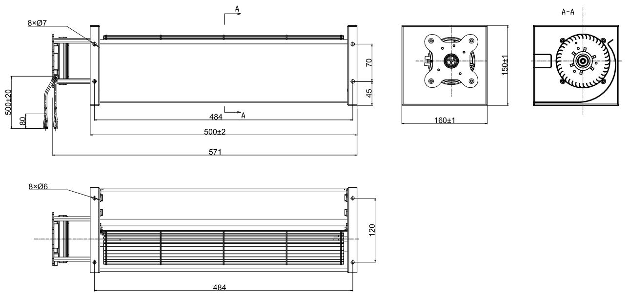 Φ48x240mm AC Cross Flow Fan PC48B2A240B